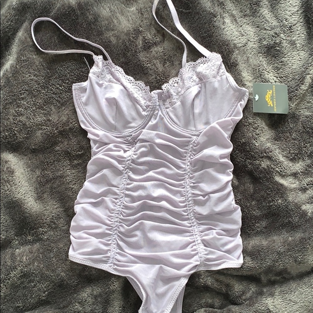 Lavender lingerie bodysuit & black bralette